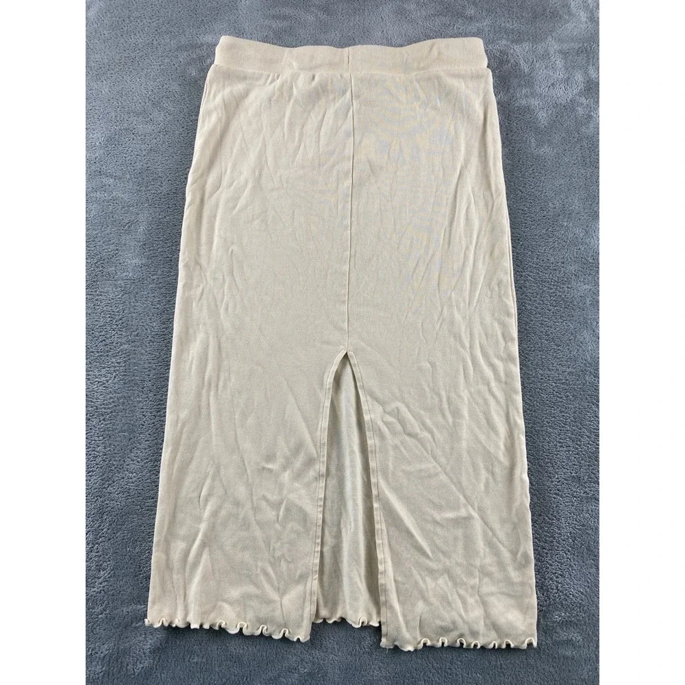 HM Divided Beige Cotton Jersey Midi Skirt Drawstring Lettuce Edge Hem Small